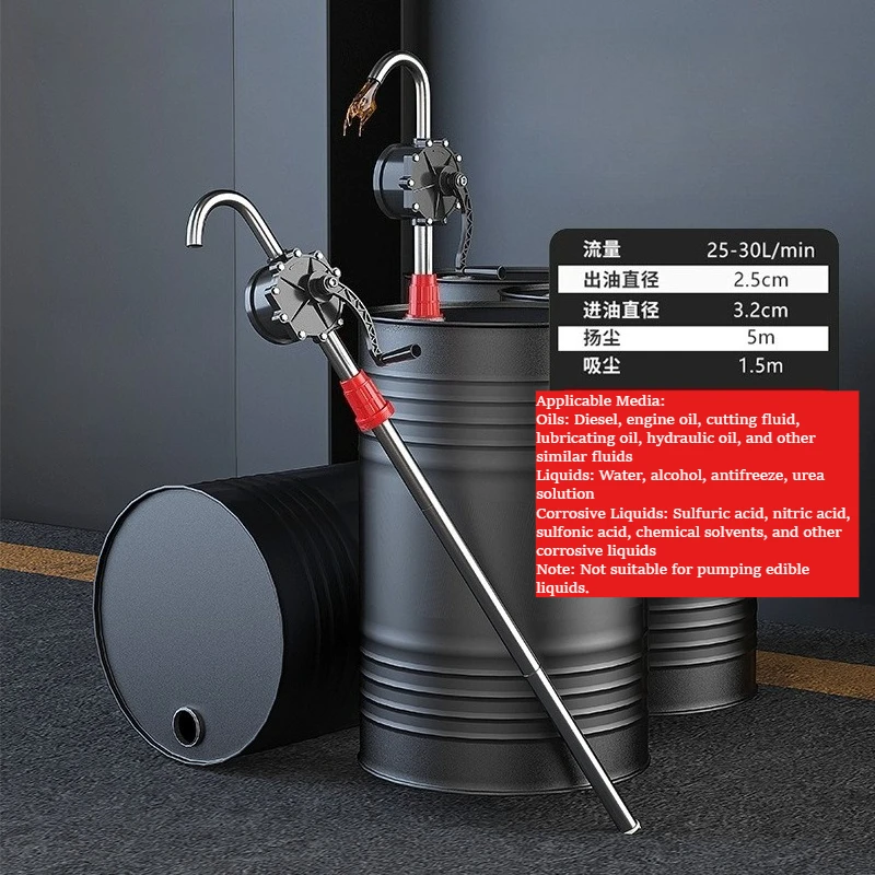 Manual Oil Transfer Pump, Stainless Steel Hand Crank Siphon Pump, Portable Self-Priming Extractor for Diesel Engine Oil