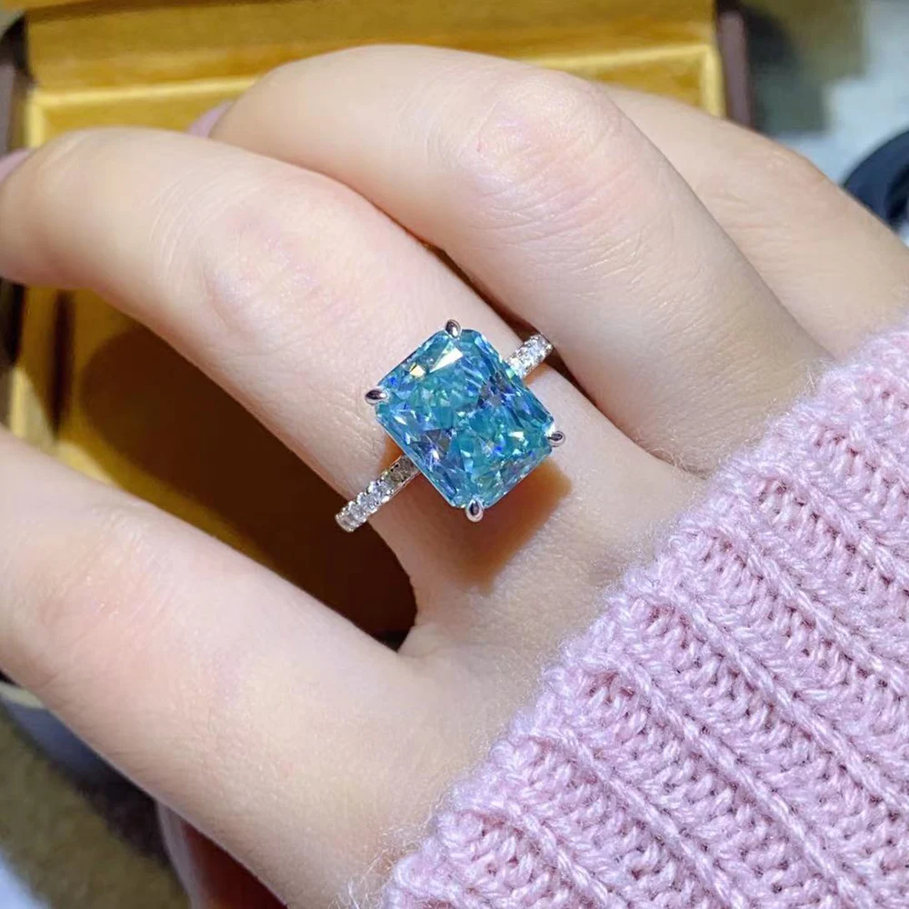 Luomansi 2CT 3CT 5 Carat Baguette Sky Blue Moissanite Ring 100% Diamond Tested - S925 Silver Women\'s Jewelry Party Favor