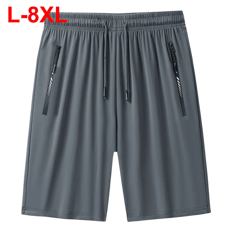 

8XL Мужские шорты больших размеров Летние тонкие быстросохнущие спортивные шорты из ледяного шелка Мужские шорты большого размера 6XL 7XL Черные Серые