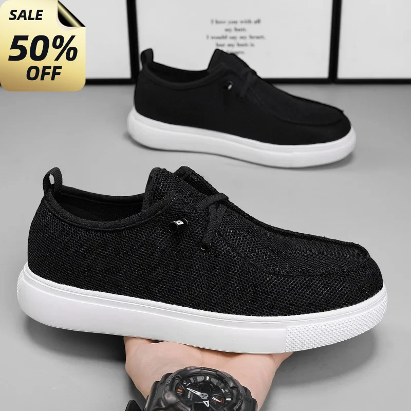 

Casual Men's Slip-On Flat Bottom Shoes Large Size Lace-Up Fashionable round Toe Breathable Mesh Upgraded Hot Sale Of The Seas...