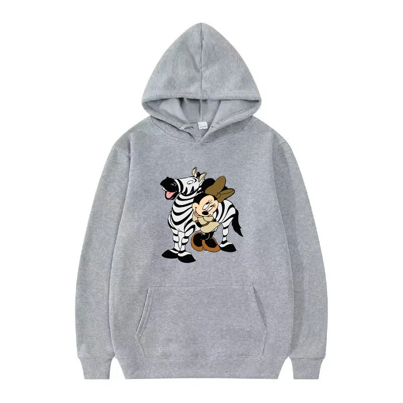 Disney Mickey Mouse Retro Pattern Woman Fashion Grey Spring Loose Top Clothes Pullovers Ladies Cheap Y2k Hoodies Men Sweatshirts
