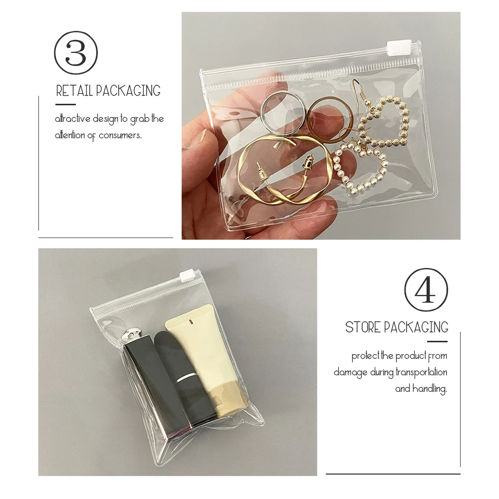 10/20 PCS Zipper Bag Jewelry Plastic PVC Transparent Bracelet Necklace Earrings Storage Gift Bag For Small Business Packaging