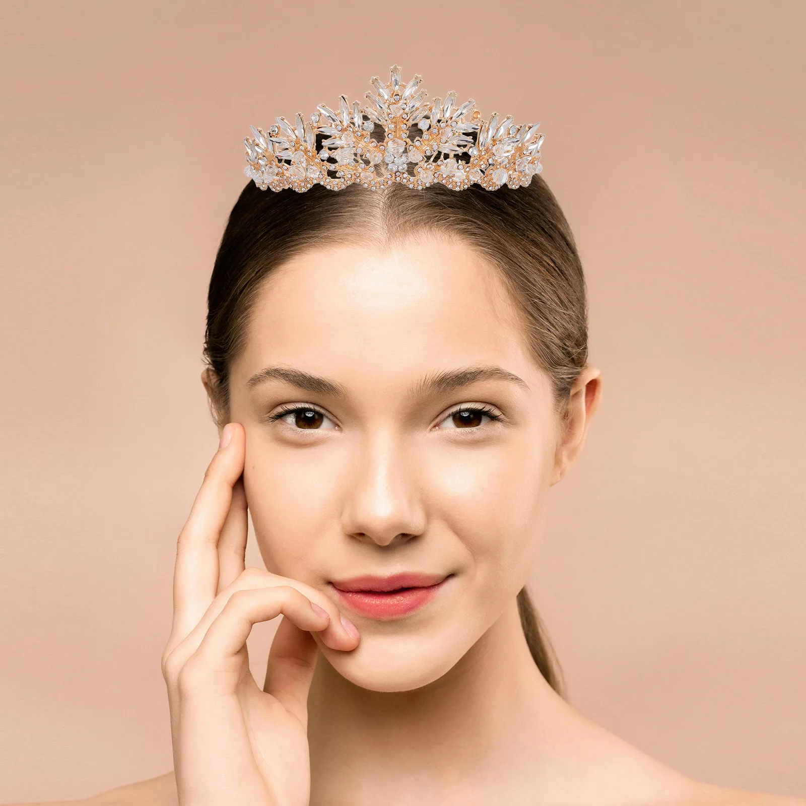 

Golden Headband Crown Tiaras Bridal Wedding Prom Accessories Baroque Rhinestones Comfortable Secure Hair Piece