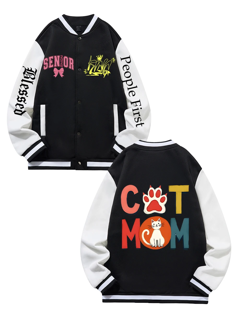 

Black Blue Green Double-sided Christmas Print XS-XXL Unisex Baseball Jacket Streetwear Coat Warm Fleece Soft Jacket