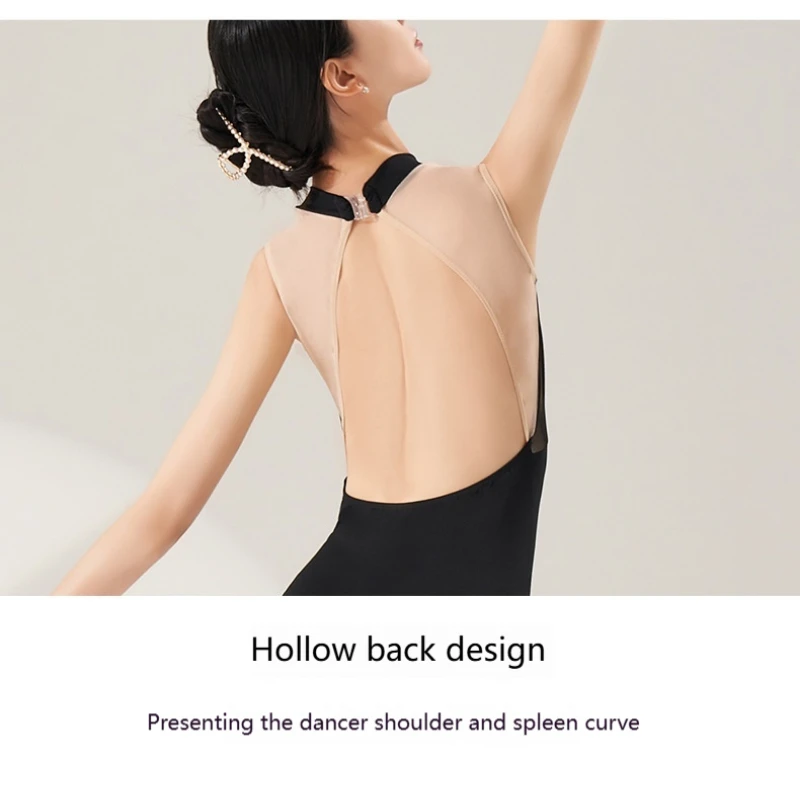 여성 발레 레오타드 가슴 연꽃 잎 접기 댄스 착용 접합 훈련 바디 슈트 성인 댄스웨어 체조 의류