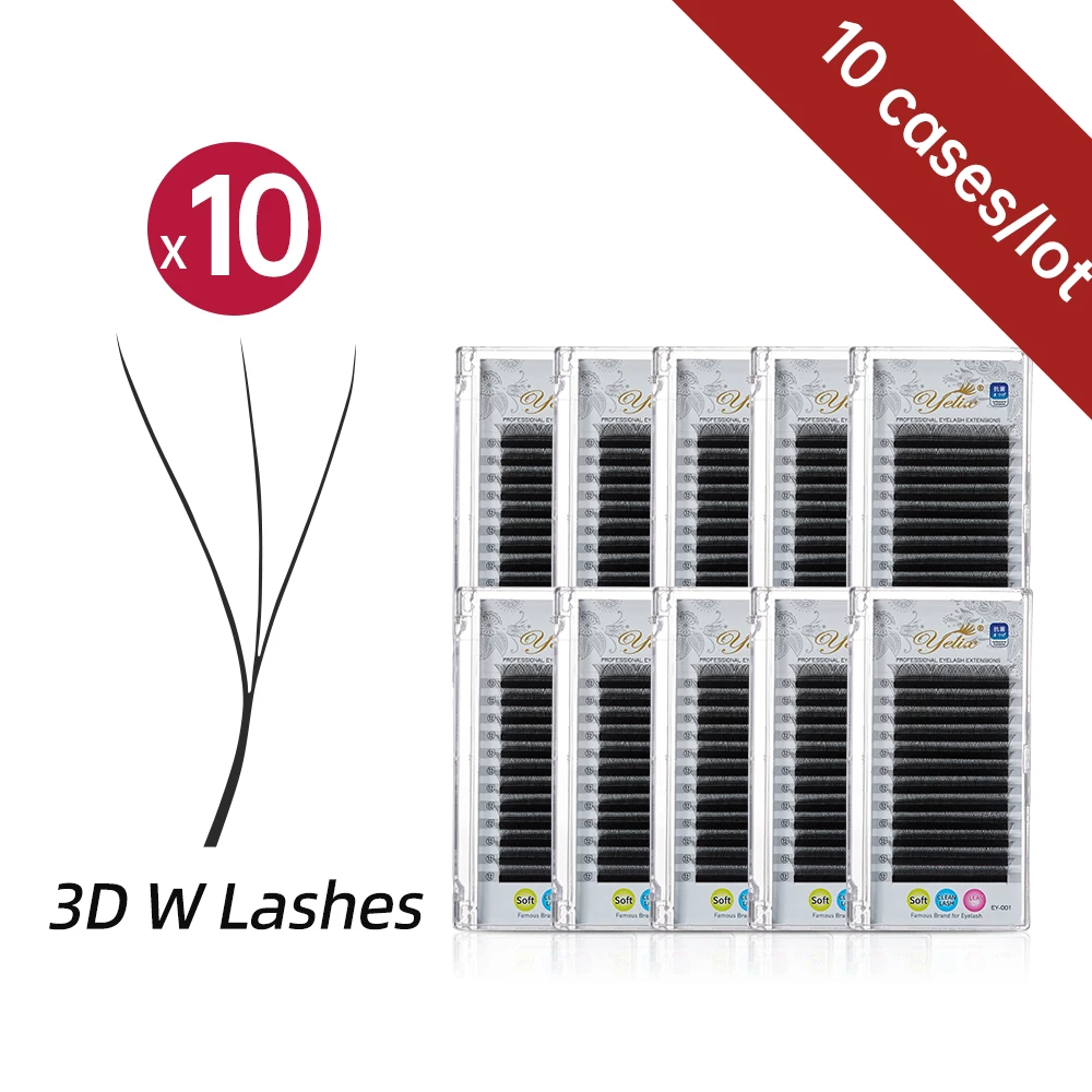 Yelix 10 Cases 3D-W Eyelash Extension Lightweight Soft Individual Eyelash Premade Volume Fan Eyelashes Natural Look Makeup Tools