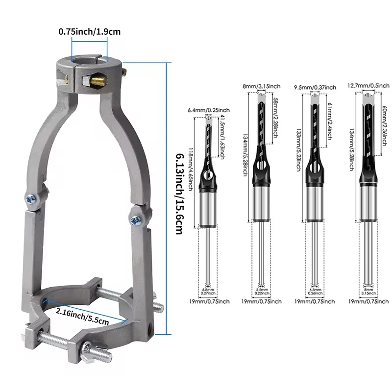 Square Hole Drill Set Fixed Bracket Easy Installation and Disassembly For Woodworking Drill Bit Adapter