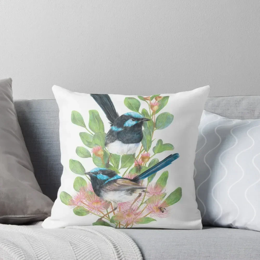 

Blue Superb Fairywrens || Australian Bird Bouquet Throw Pillow Pillowcases Cushion Covers Sofa christmas supplies pillow