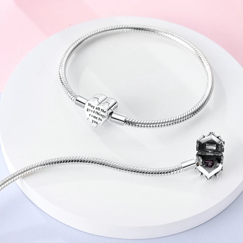 S925 Silver Princess Pink Letter Bow Heart Shaped Trendy Snake Bone Chain Fit Pan Original Charms Beads DIY Gifts Fine Jewelry