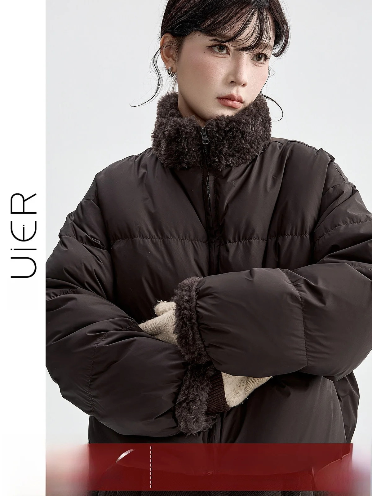 

Guier Lamb Fur Patchwork down Jaet Women Winter New Sle 2025 White Du down Stand Collar ort Warm Outerwear