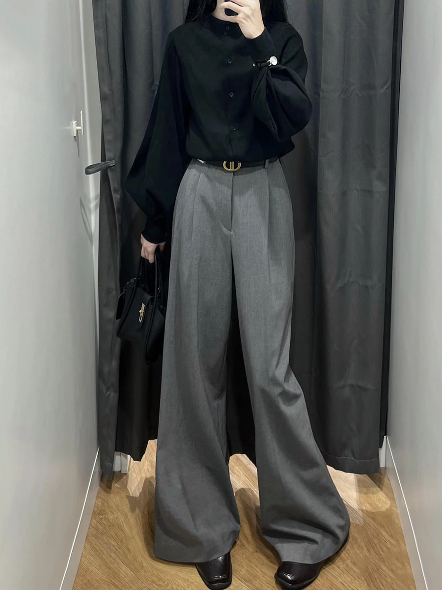 REDDACHiC Business Casual Plain Suit Pants Women High Waist Pleats Pockets Wide Leg Draped Long Trousers Dressy Female Clothes