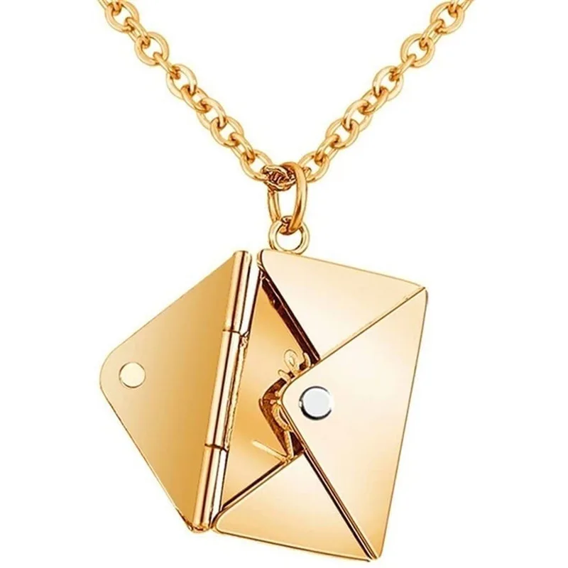 

Mirror Polish Envelope Keychain Gold/Silver Stainless Steel Envelope Pendant Necklace Jewelry Fashion Colar Neck Chain