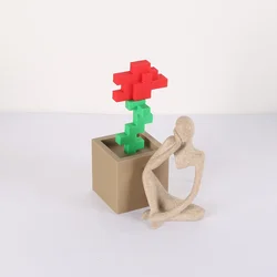 Charming 3D printed pixel rose - perfect for bedroom decoration, no need for power, durable plastic