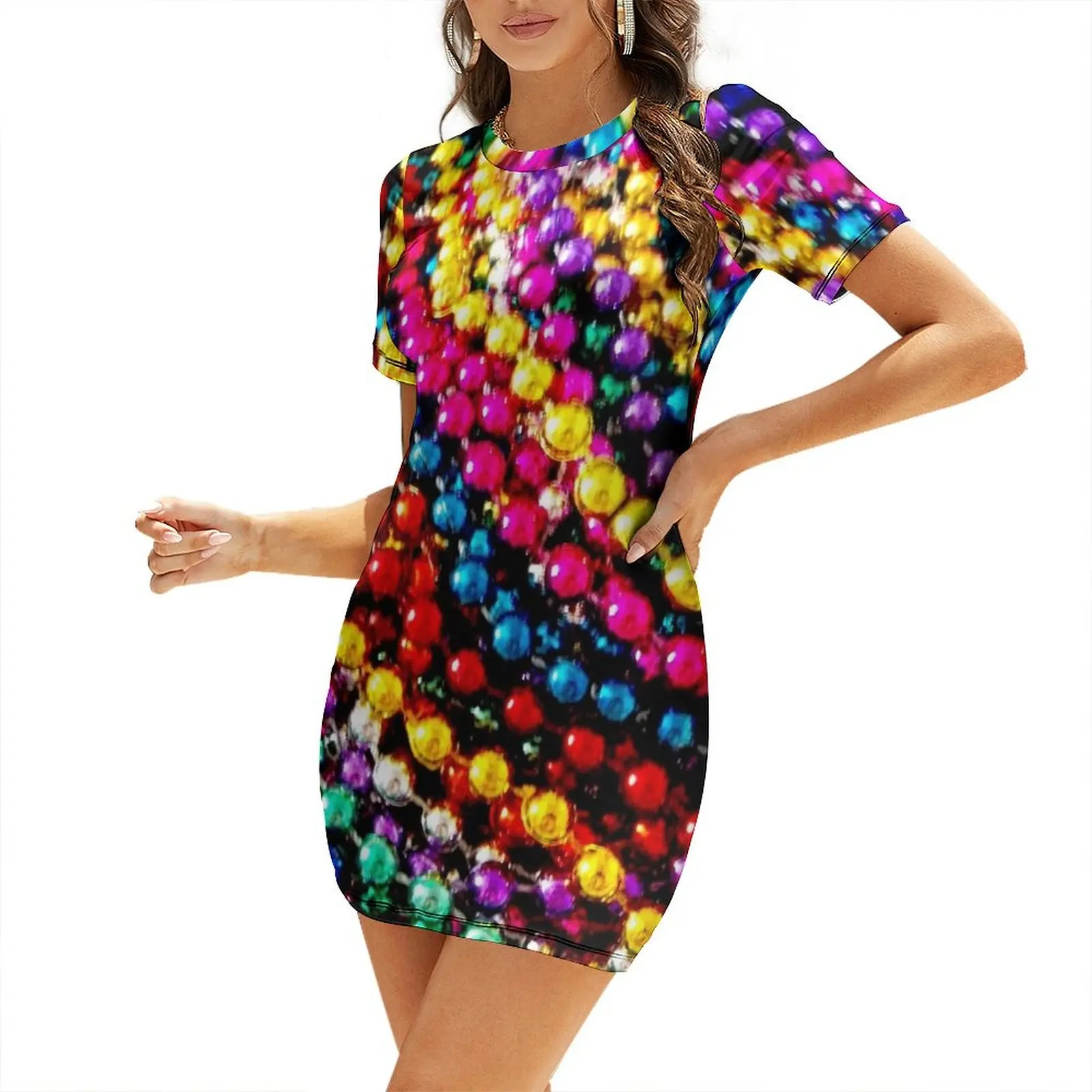 

MARDI GRAS BEADS ; Art Deco Print Short Sleeved Dress Dresses gala Women dresses summer elegant and pretty women's dresses Dress