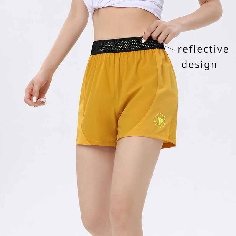 Fitness Shorts Women Pocket Girls Summer Ice Silk High Waist Thin Yoga Workout Running Sports Shorts Quick Drying Gym Sportwear