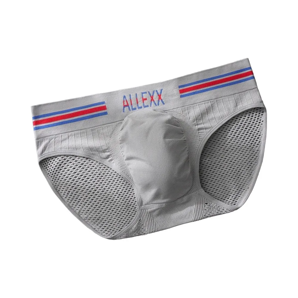 Men Briefs Underwear 3D Bulge Pouch Elastic For Stripe Letter Print Mesh Panties Mesh Breathable Quick Dry Underpant