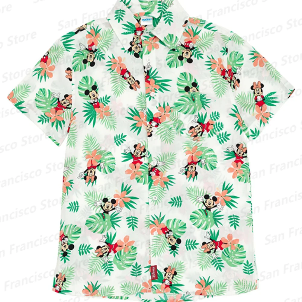 Summer New Disney Mickey Mouse Donald Duck Cartoon Pattern Vacation Style Boys and Girls Shirts KID/Adult Casual Street Retro