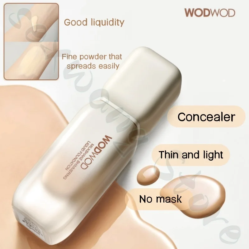 WODWOD リキッドファンデーションは軽く、通気性があり、よくフィットし、毛穴やシミを隠し、メイクを落とすのが簡単ではありません。