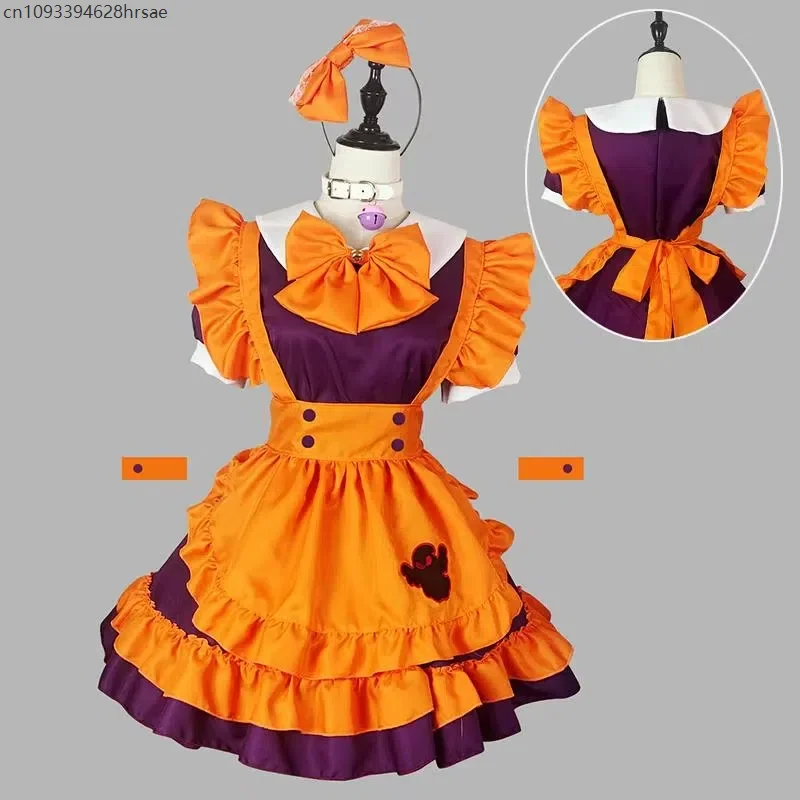 

Halloween Lolita Dresses Orange Japanese Anime Maid Cosplay Costume Waitress Party Stage Servant Costumes
