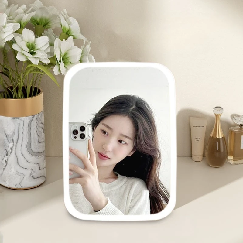

With Led Makeup Desktop Decorative Mirrors Dormitory Beauty Room Bedroom Mirrors Standing Plastic Home Trang Điểm Gương MHHZJ