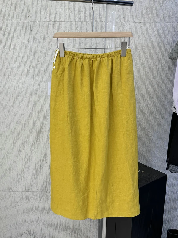 

Свободная однотонная льняная юбка миди с эластичным поясом и разрезом сзади, с эффектом стройности, с поясом, весна-лето 2026