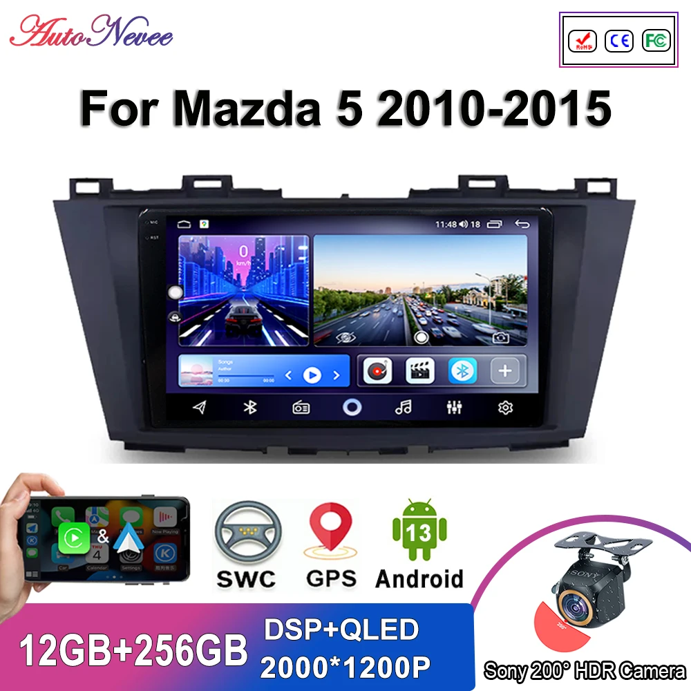 

Автомобильный DVD Android 14 для Mazda 5 2010-2015 Автомобильный радиоприемник Стерео головное устройство Мультимедийный GPS-навигатор Видеоплеер No 2 din 5G WIFI BT