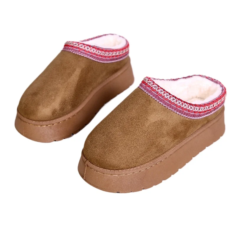 2025 nuevas botas de nieve de invierno para mujer, suelas gruesas cálidas de Cachemira sin pelo cubierto con tacón, zapatos de algodón para mujer