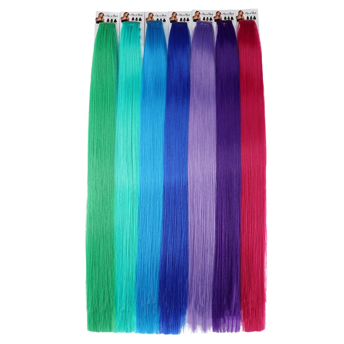 10 Packs Synthetic Straight Hair Colored Clip In One Piece Hair Extensions 22inch Rainbow Color Synthetic Clip In Hair Extension