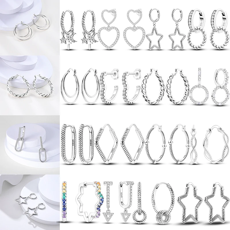 

New 925 Silver Earrings Purple Color Rose Flower Stud Heart Shining Blue Zircon Original for Women Wedding Party Fashion Jewelry