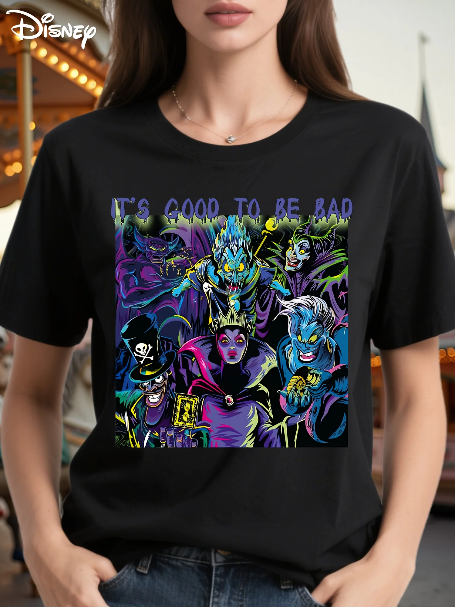 

Disney Villain Pattern T-shirt - Jafar, Devil Queen, Kruela De Ville, and Ursula Prints
