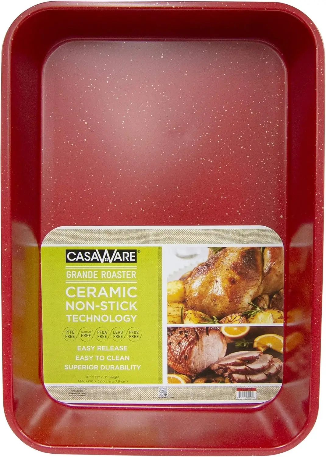 

Extra Large Ceramic Non-Stick Lasagna Roaster Pan 18x12x3 Inch, Red Granite Finish