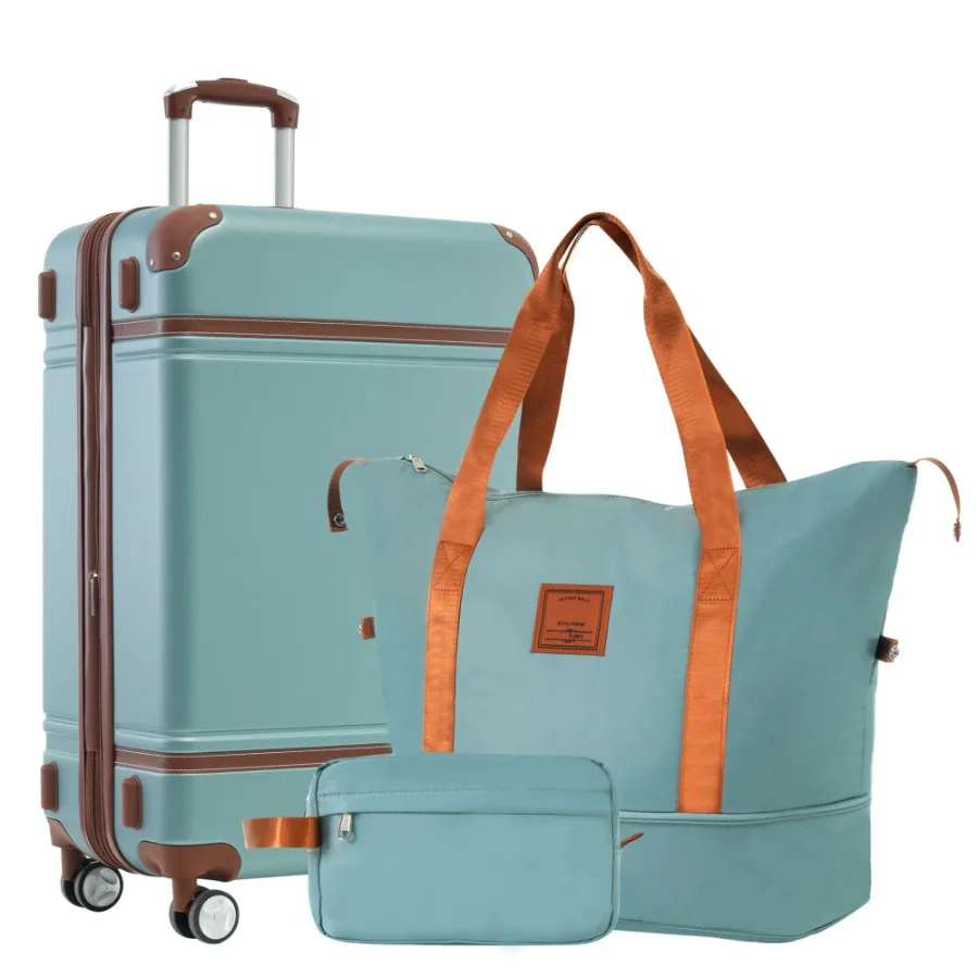 

Hardshell luggage sets for travel: lightweight green vintage-style 24-inch suitcase with double spinner wheels and TSA lock