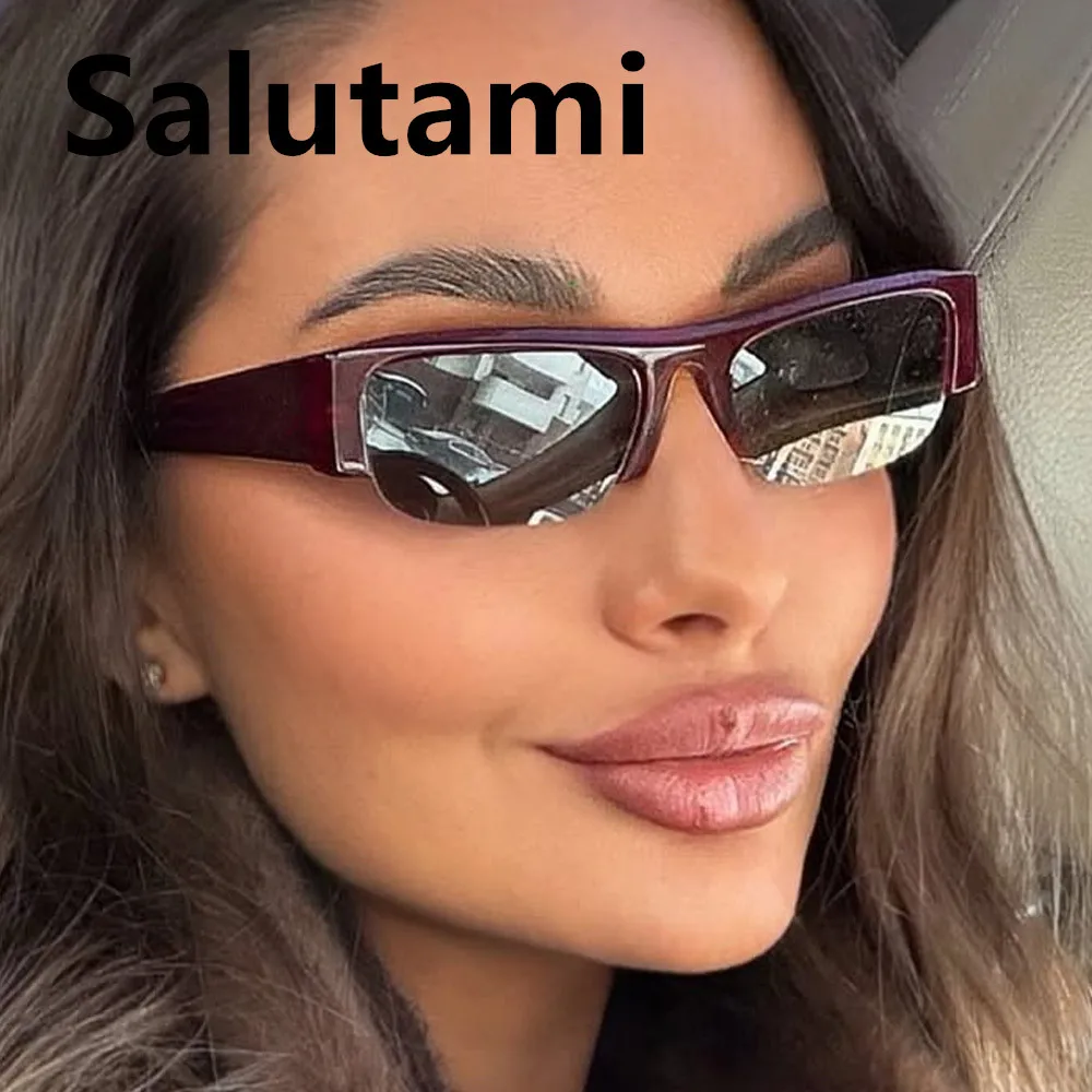 Halbrahmen-Sonnenbrille mit kleinem Rechteck und Farbverlauf für Damen, neue Vintage-Sonnenbrille in Schwarz-Rot, sexy Sonnenbrille für Damen, Fahrbrille. – Detail 1