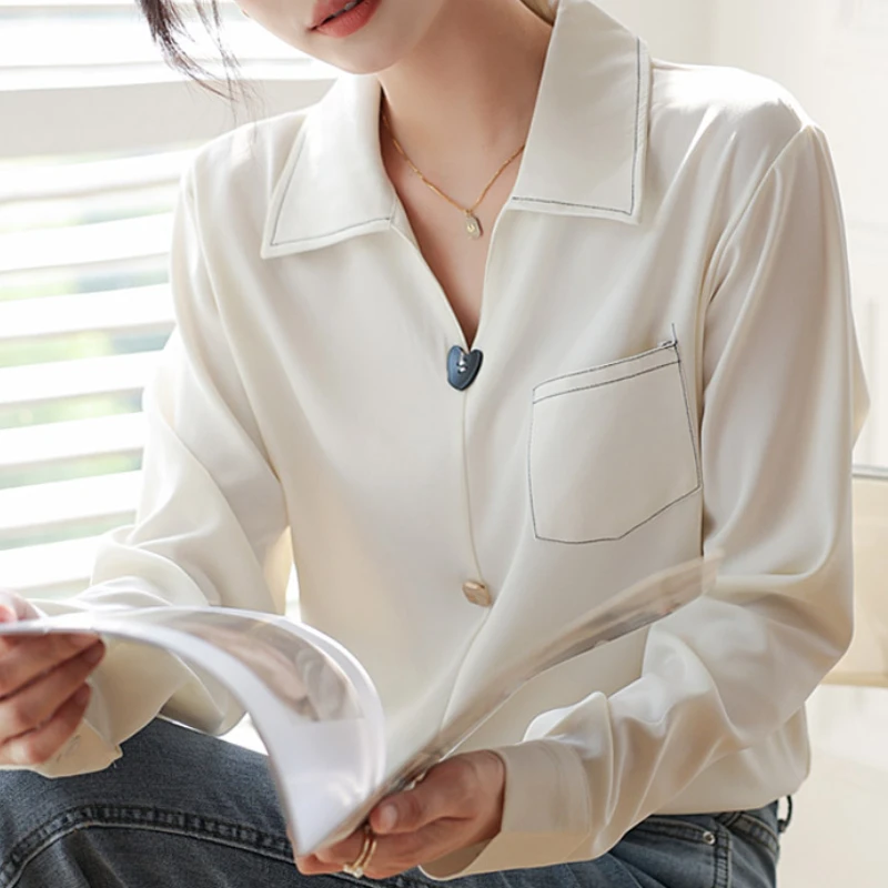 

Female Blusas Mujer Women Chiffon Tops and Blouse Elegant Fashion Women Long Sleeve V-Neck Solid Office Lady Button Dropshipping