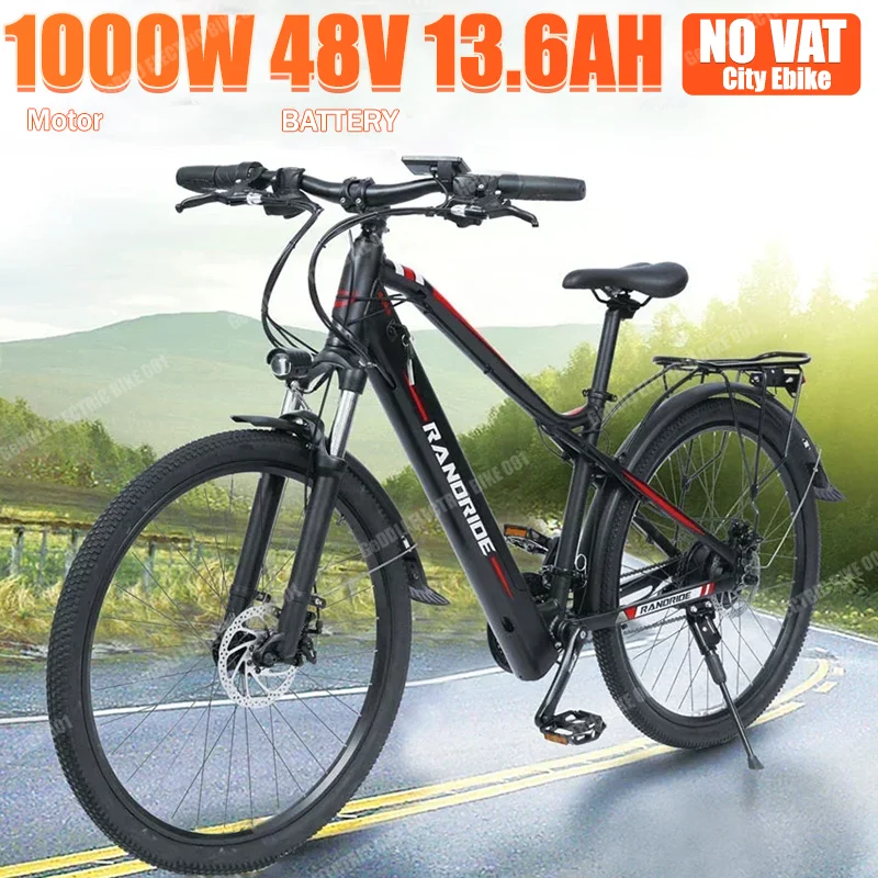 

RANDRIDE Y90 1000W Electric Bicycle 27.5Inch Removable Lithium Battery City Ebike 27gears Mountain Suspension Fork Electric Bike