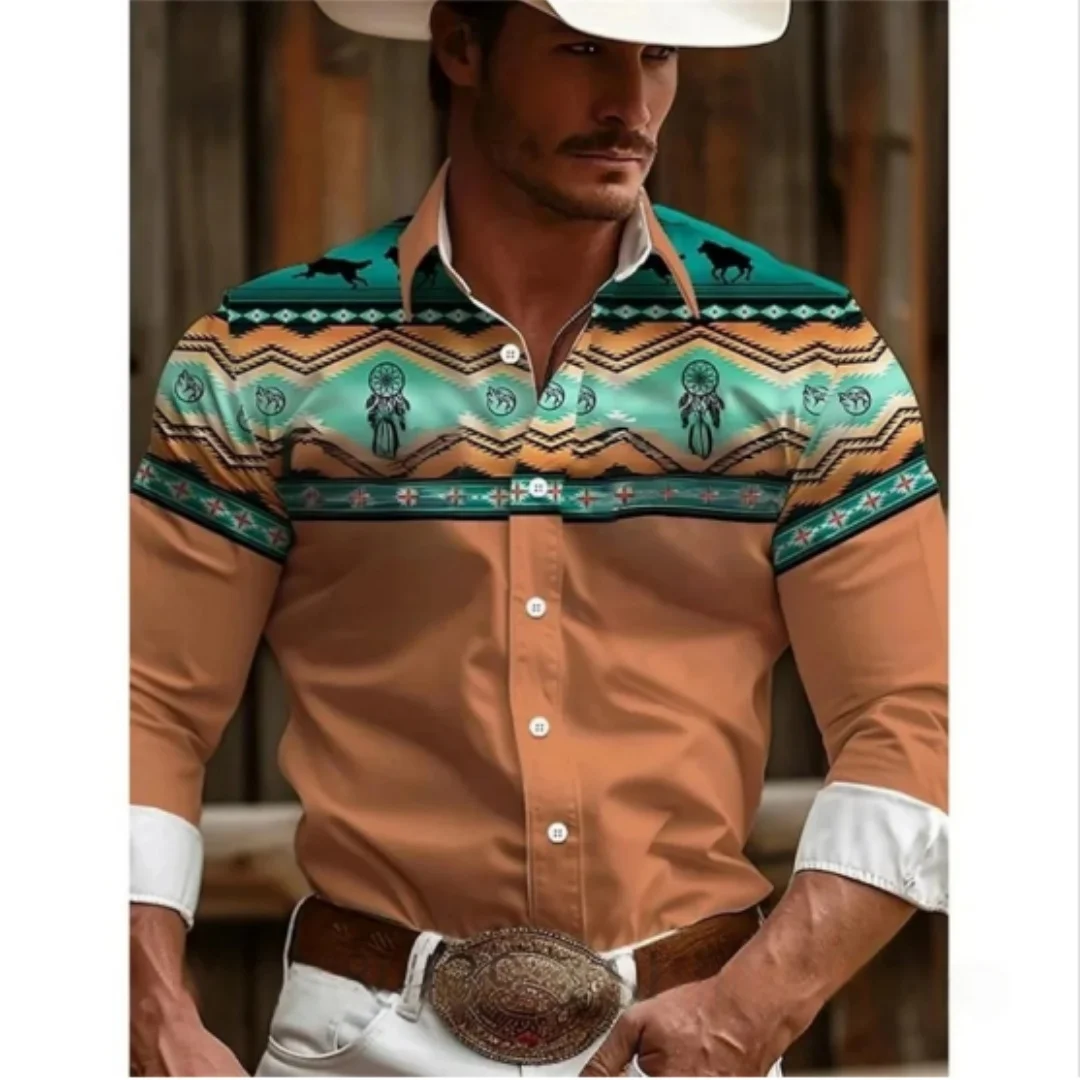 قميص الدنيم الغربي القديم للرجال، قميص يجب اقتناؤه للتسوق اليومي، قميص طية صدر السترة عصري وغير رسمي، ناعم ومريح