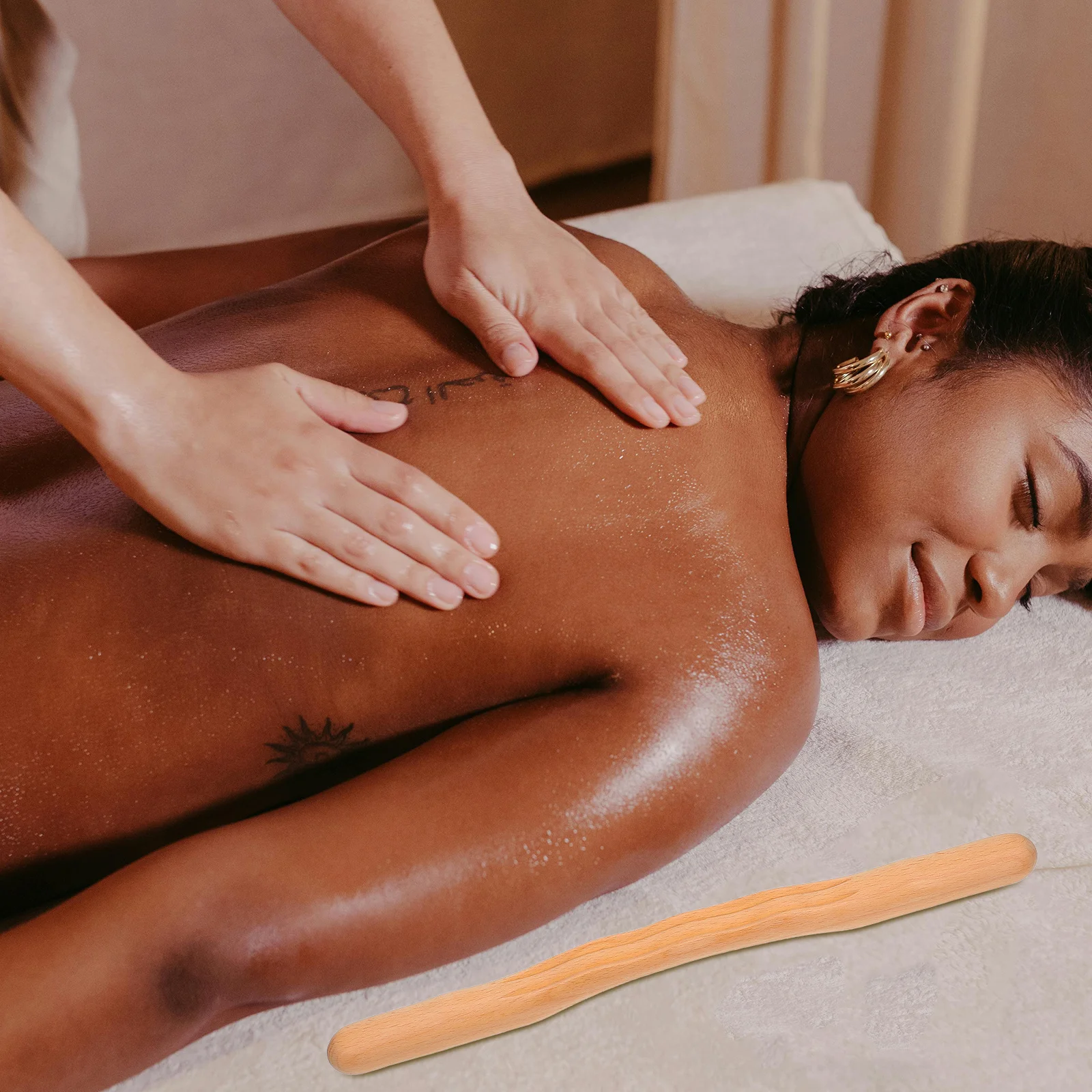 

Деревянная массажная палочка, портативный массажер с катящими бусинами, инструмент для скребковой терапии для плеч, ног, натуральный