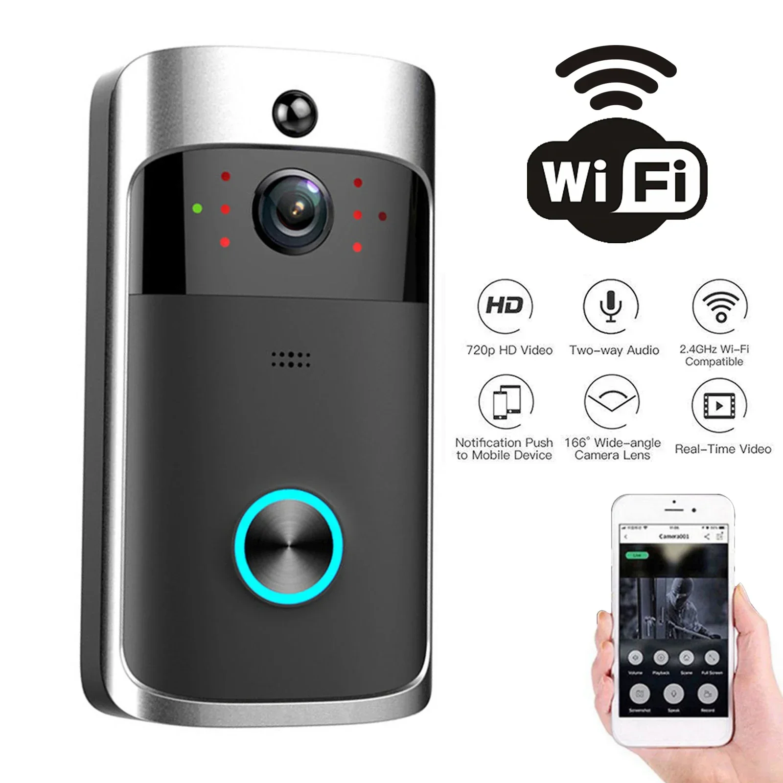 V5 Video Deurbel Wifi Draadloze Deurbel 1080P Voice Intercom Smart Camera Bewegingsdetectie Waterdichte Home Security Deurtelefoon