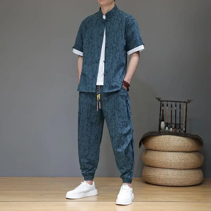 Camisas de algodão masculino t camisa calças define baggy casual básico legal novo em combinando roupas baratas elegante essencial calças masculinas conjunto