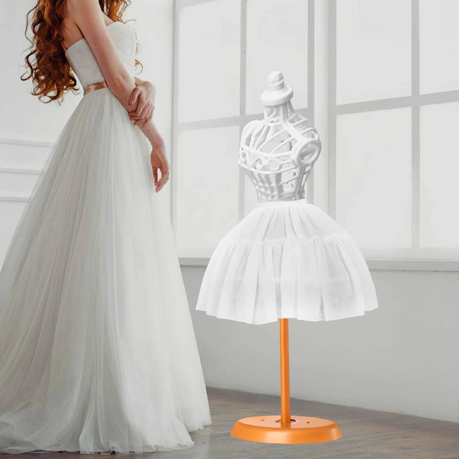 

Adjustable Petticoat 46cm Gauze Underskirt Tulle Skirt Lining White Women Bubble Dress Tutu Layered Fabric Steel Ring Fits Most