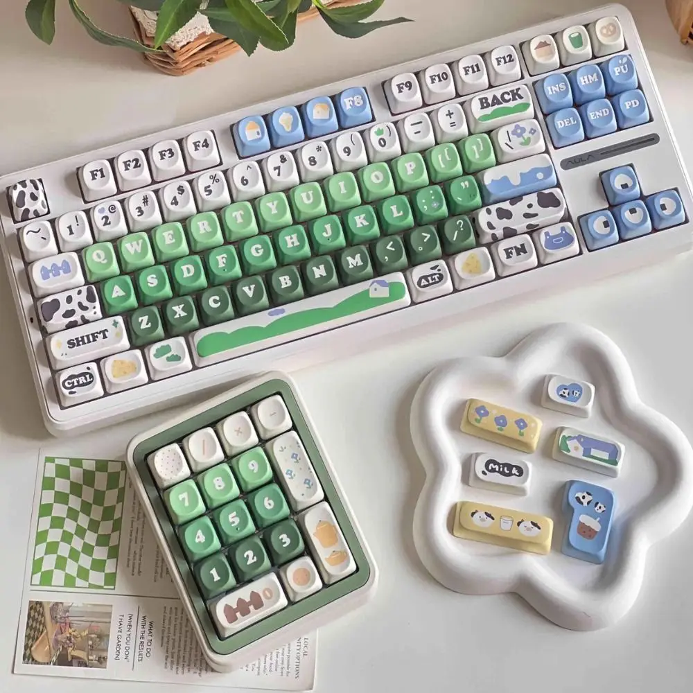 

New 132 Keys/Set Cow Pasture Keycaps Set MOA Profile PBT Material MOA Key Caps Cute Double Shot Personalized Keycaps