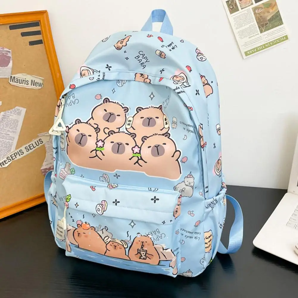 Cartoon Capybara Backpack Large Capacity Ultra-light Breathable Schoolbag Casual Lightweight Waterproof Nylon Backpack