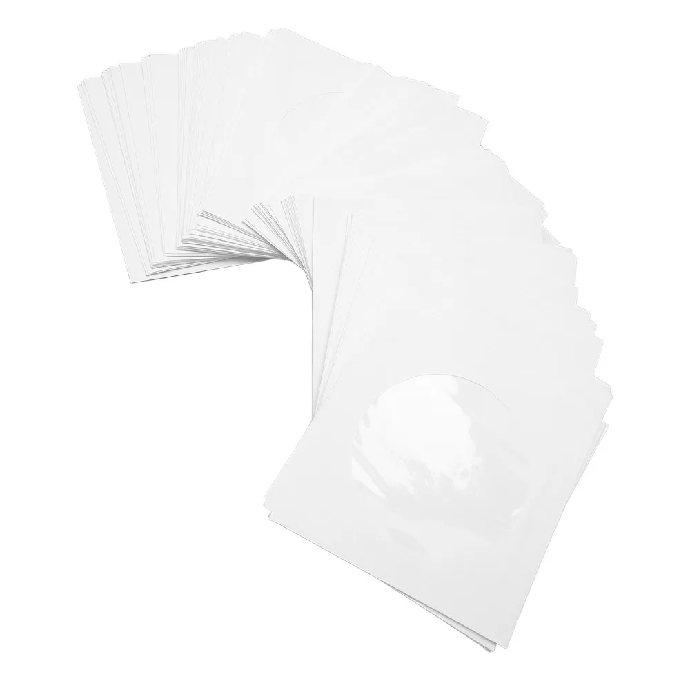 100PCS Practical Clear Window CD Sleeves Flap Design Reusable DVD Sleeves Envelopes Storage Solution