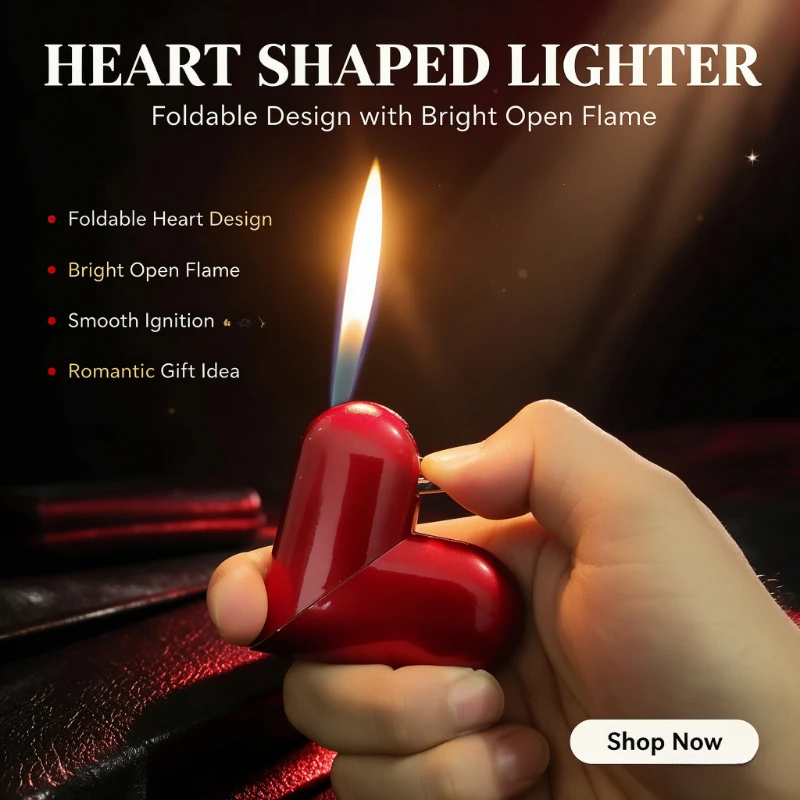 2025 Hot Selling Metal Windproof Butane Gas Lighter,Custom Heart Shape Design, Creative Outdoor Lighter, Delicate Gift for Women