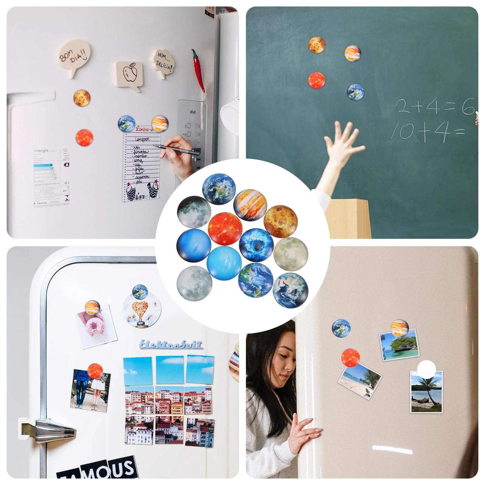 12Pcs Glass Refrigerator Magnet Sticker Planet Design Magnetic Decal for Fixing Documents Pictures on Fridge Freezer Decor