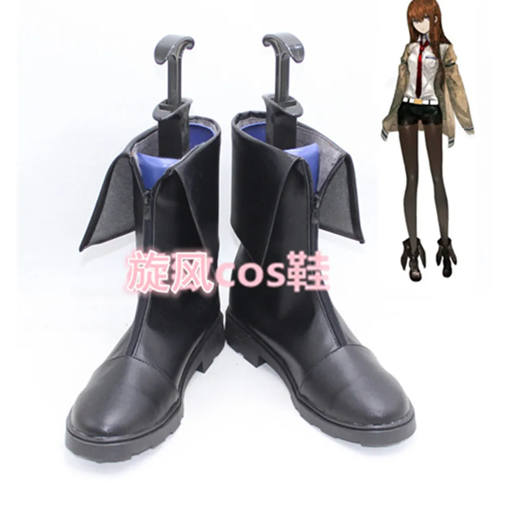 Steins;Gate Cosplay Makise Kurisu Boots Black PU leather Boots Halloween Party Accessories Prop Can Custome Made