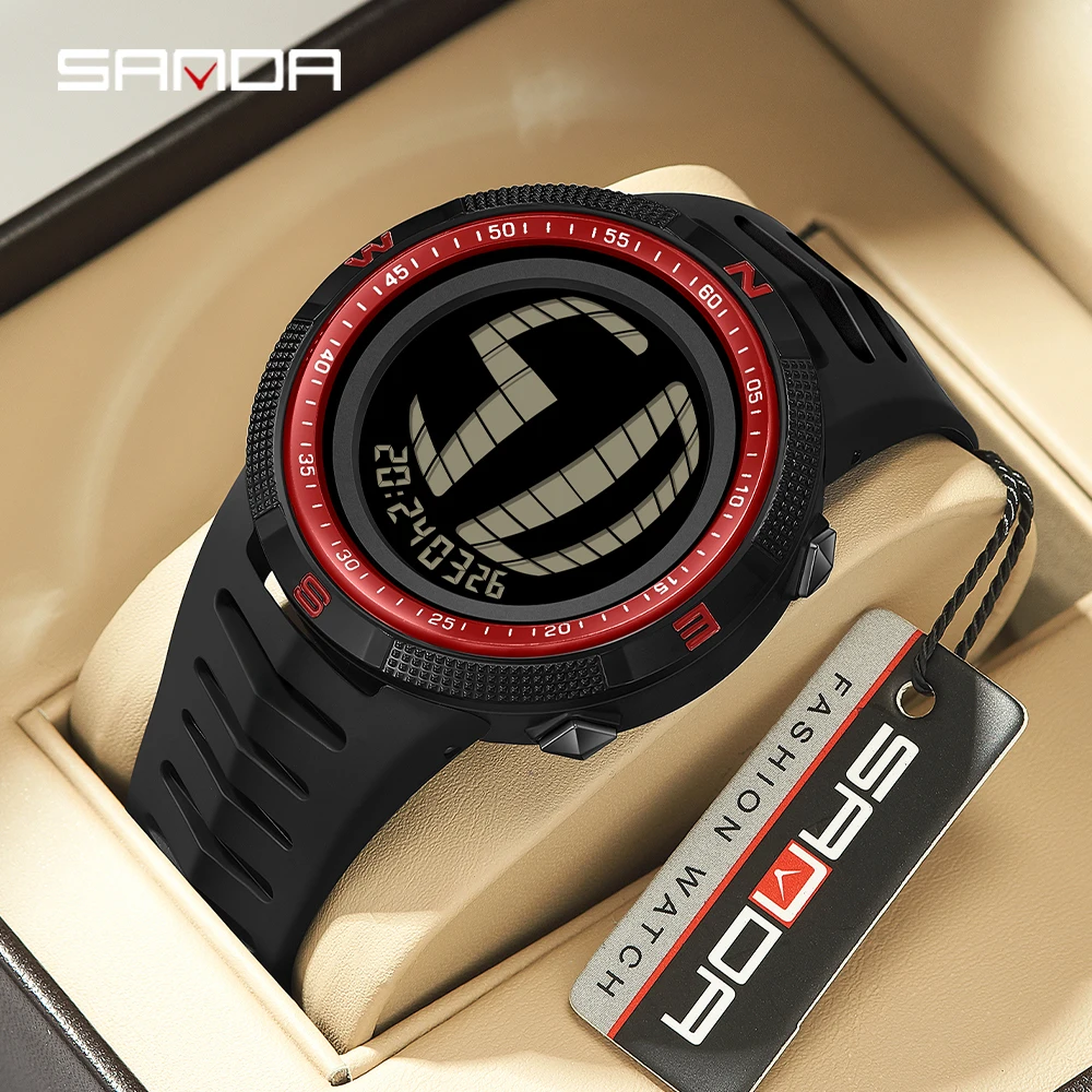 SANDA 6214 Relógio Eletrônico Masculino Multi funcional Resistente ao Choque e À Prova D 'Água Militar Display LED Relógio Relógio Digital