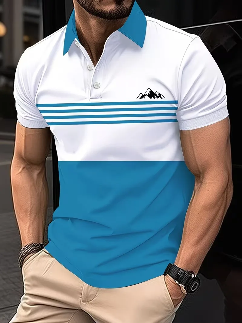 

Fashion stripes 3D Printed Men's Polo Shirt Summer Short Sleeved Lapel Polo Shirt Men's Business Casual Breathable Men's Clothes