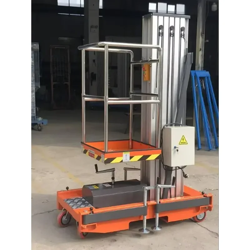 4m -12m Electric Vertical Mast Lifts Single Aluminum Alloy Mast Lift Hydraulic Aerial Work Platform