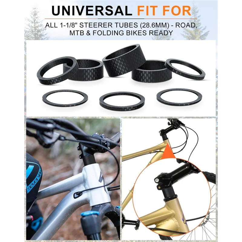 BAAR-Voor MTB, Road Stuurstelen 8 STKS Koolstofvezel Headset Spacers Matte Afwerking, Past 1 1/8 Inch Stuurpen 6 Maten